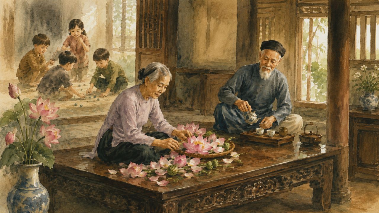 Không gian mùa sen và ký ức gia đình