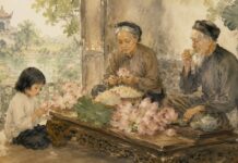 Trà sen trên sập cổ Trà sen trên sập cổ