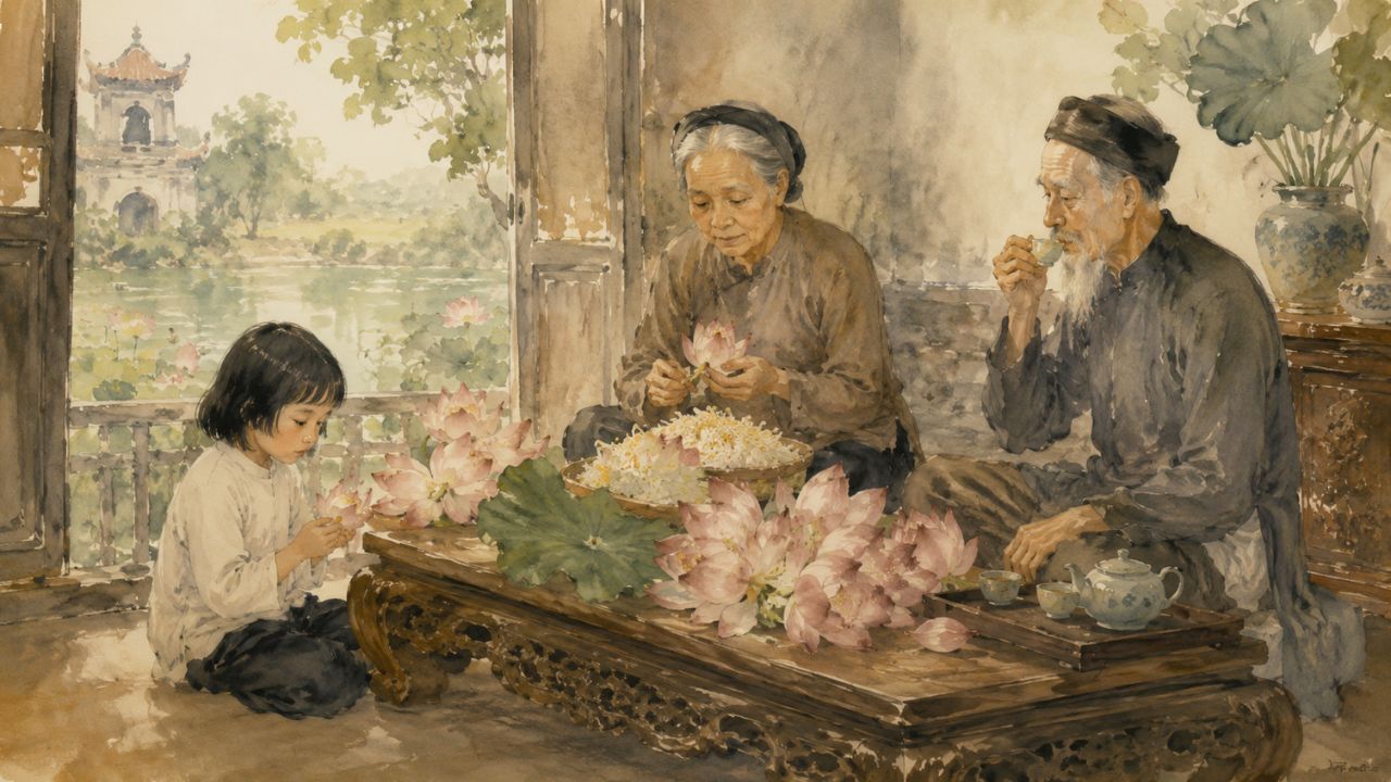 Hương sen trong không gian ngôi nhà cổ