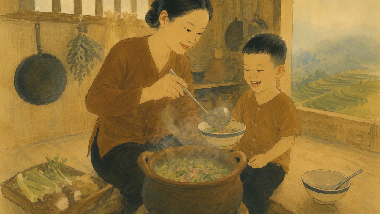 Mẹ và bát cháo ngó khoai