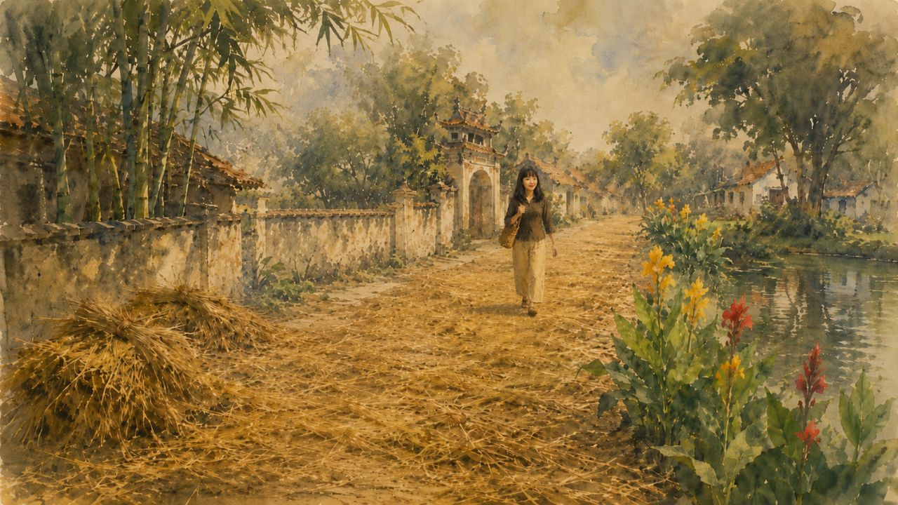 Đường làng phơi rơm